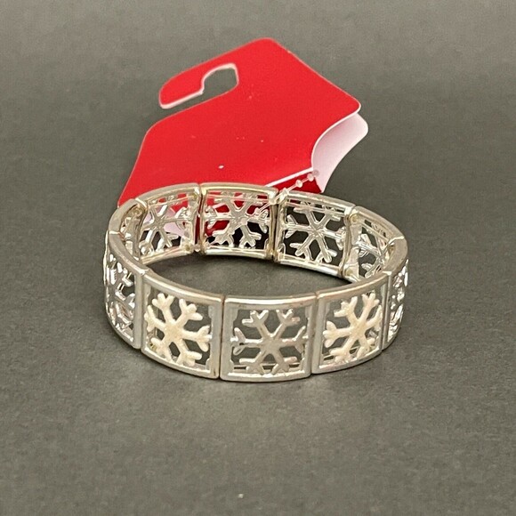 Table & Tower Silver-tone Snowflakes Women's Fashion Stretch Bracelet NWT - Picture 1 of 3